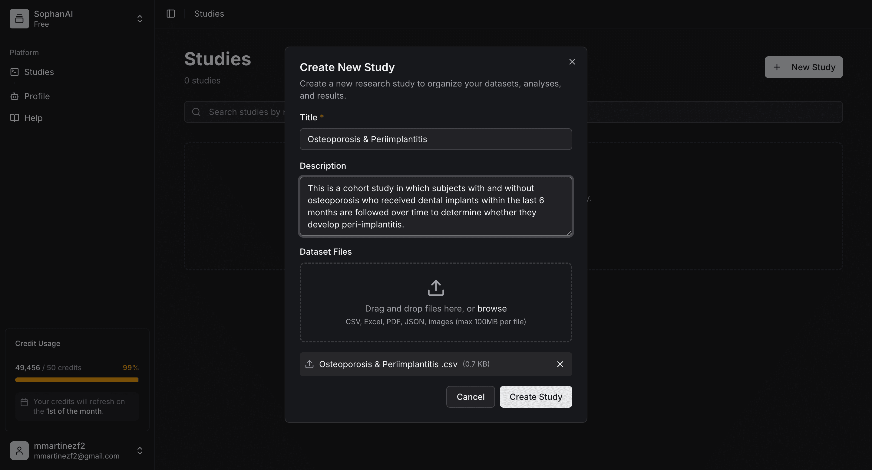 Create a study and upload a dataset in SophanAI